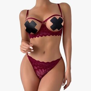 Burgundy Lace Lingerie Set